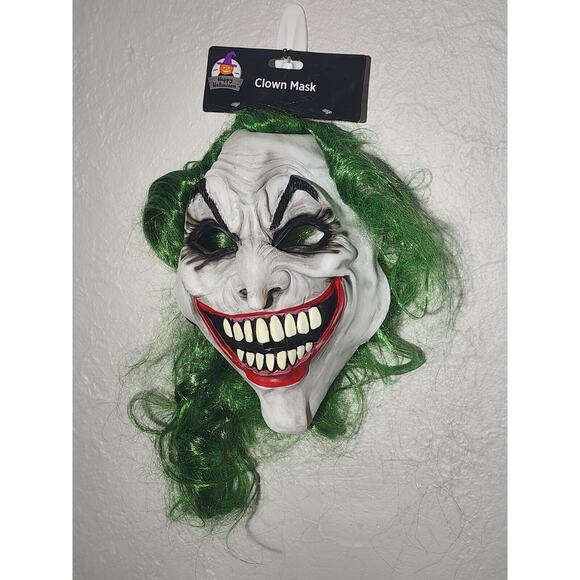 Unbranded Other - Halloween Latex Mask~ Joker Clown Mask ~Green Hair~ Adult Size~ New~ With Tags